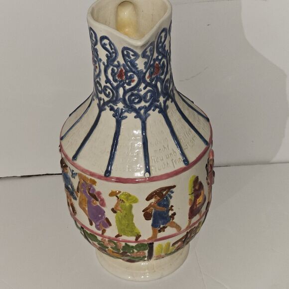Atlantic Mold Decorative German Painted Pitcher Old World Circa. 1970 Vintage - Picture 4 of 16
